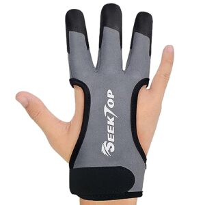 seektop leather archery gloves for men women, microfiber three finger shooting hunting glove for youth adult