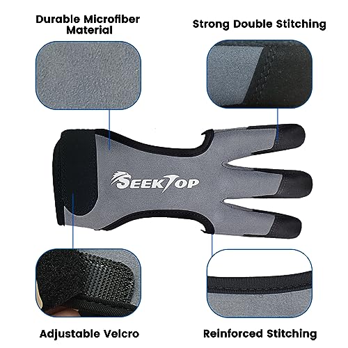 Seektop Leather Archery Gloves for Men Women, Microfiber Three Finger Shooting Hunting Glove for Youth Adult