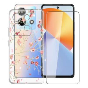 kjyfoani for infinix note 30 case with 1 x tempered glass screen protector, transparent shockproof solf silicone protection case for infinix note 30, case for women men, (6.78") - flower