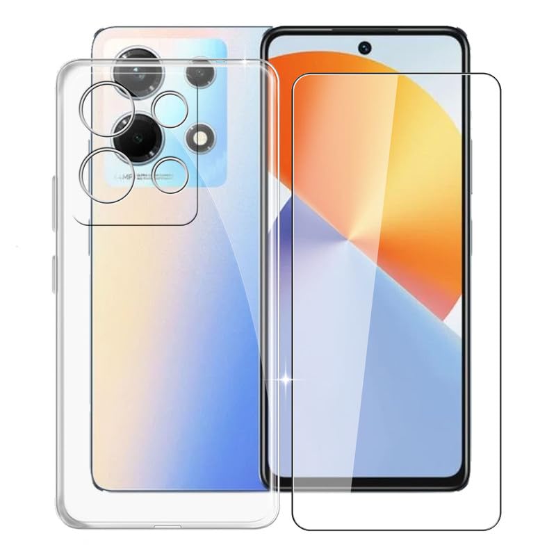 KJYFOANI for Infinix Note 30 Case with 1 x Tempered Glass Screen Protector, Transparent Shockproof Solf Silicone Protection Case for Infinix Note 30, Case for Women Men, (6.78") - Crystal Clear