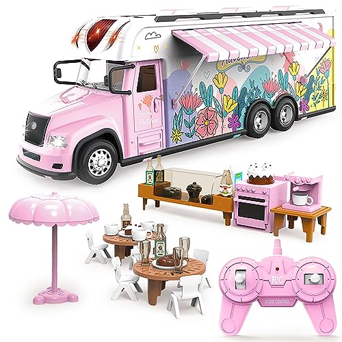 Scientoy Toys for Girls, Remote Control Car for 4 5 6 Year Old Girl Birthday Gifts, Pink RC Car with Light & Building Toys