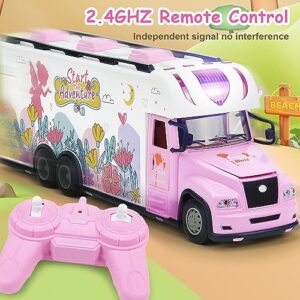 Scientoy Toys for Girls, Remote Control Car for 4 5 6 Year Old Girl Birthday Gifts, Pink RC Car with Light & Building Toys