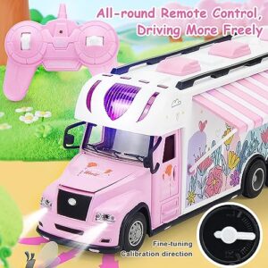 Scientoy Toys for Girls, Remote Control Car for 4 5 6 Year Old Girl Birthday Gifts, Pink RC Car with Light & Building Toys