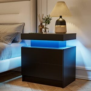 DobleCliCli LED End Table Set of 2, Modern Nightstand with 2 Drawers, 20.5" Tall LED Bedroom Furniture with Storage, Bedside Table for Bedroom, Living Room, and Playroom, Black