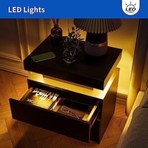 DobleCliCli LED End Table Set of 2, Modern Nightstand with 2 Drawers, 20.5" Tall LED Bedroom Furniture with Storage, Bedside Table for Bedroom, Living Room, and Playroom, Black