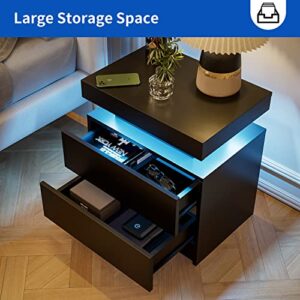 DobleCliCli LED End Table Set of 2, Modern Nightstand with 2 Drawers, 20.5" Tall LED Bedroom Furniture with Storage, Bedside Table for Bedroom, Living Room, and Playroom, Black