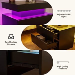 DobleCliCli LED End Table Set of 2, Modern Nightstand with 2 Drawers, 20.5" Tall LED Bedroom Furniture with Storage, Bedside Table for Bedroom, Living Room, and Playroom, Black