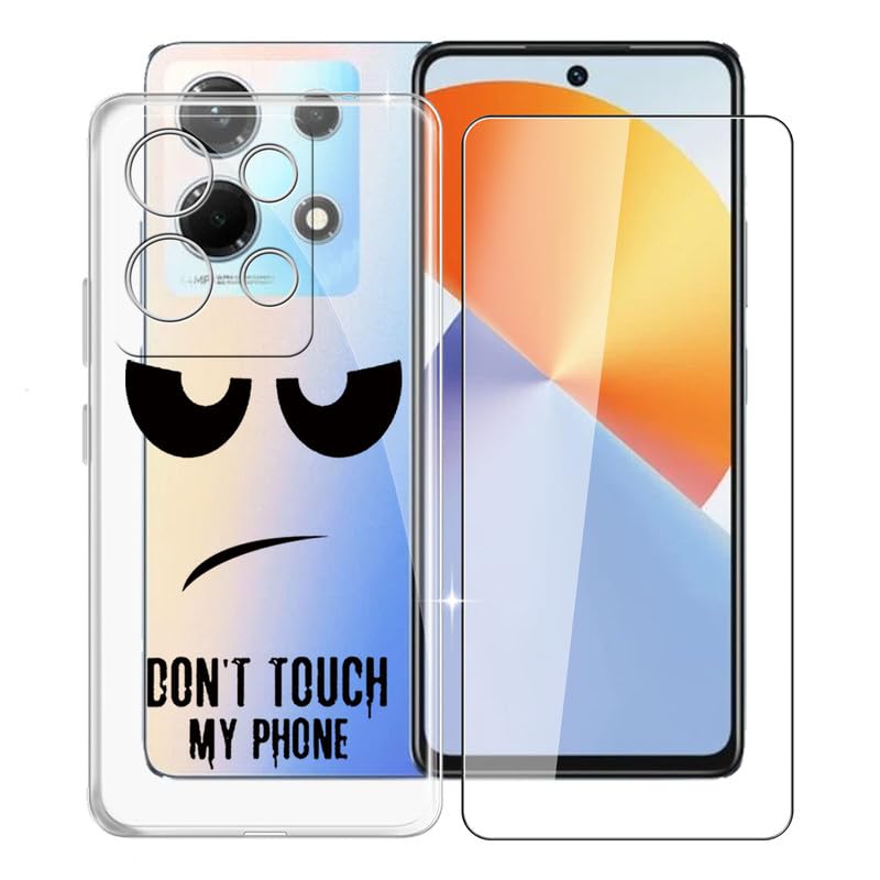 KJYFOANI for Infinix Note 30 Case with 1 x Tempered Glass Screen Protector, Transparent Shockproof Solf Silicone Protection Case for Infinix Note 30, Case for Women Men, (6.78") - Don't Touch