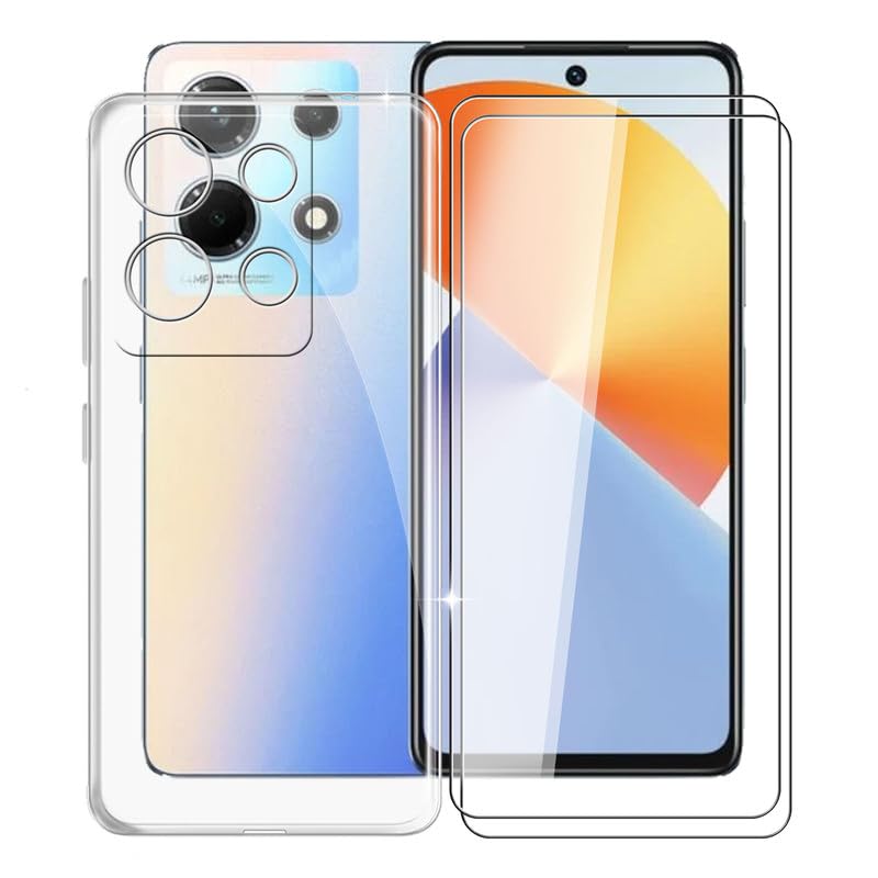 KJYFOANI for Infinix Note 30 Case with 2 x Tempered Glass Screen Protector, Transparent Shockproof Solf Silicone Protection Case for Infinix Note 30, Case for Women Men, (6.78") - Crystal Clear