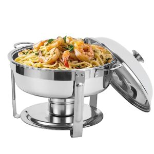 Amhier 5 Qt Chafing Dish Buffet Set with Stainless Steel Lid, Round Chafers and Buffet Warmers Sets with Food and Water Trays for Catering, Parties, Hotels and Weddings, Silver, 1 Pack