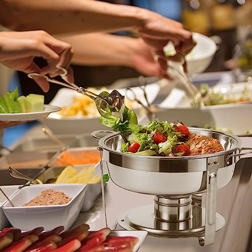 Amhier 5 Qt Chafing Dish Buffet Set with Stainless Steel Lid, Round Chafers and Buffet Warmers Sets with Food and Water Trays for Catering, Parties, Hotels and Weddings, Silver, 1 Pack