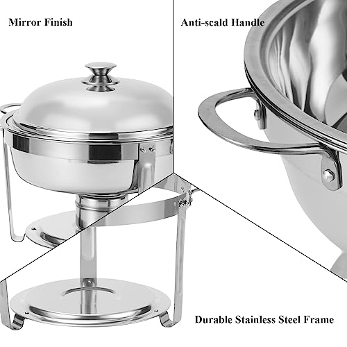 Amhier 5 Qt Chafing Dish Buffet Set with Stainless Steel Lid, Round Chafers and Buffet Warmers Sets with Food and Water Trays for Catering, Parties, Hotels and Weddings, Silver, 1 Pack