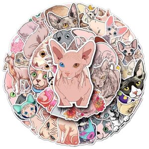 hairless cat vinyl stickers for kids girls boys|50 pcs|cute cartoon animals waterproof stickers for laptop water bottle phone cup tablet luggage flasks, lovely pet decals pack(hairless cat-50pcs)