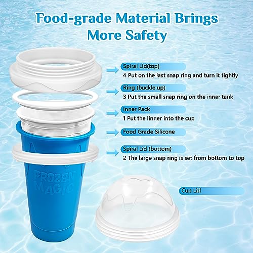 Slushy Maker Cup, DIY Magic Slushy Maker Squeeze Cup, Portable Smoothie Squeeze Cup for Juices, Milk and Ice Cream Make, Double Layers Silica Cup with Lid & Straw for Kids, Friends, Family (Blue)