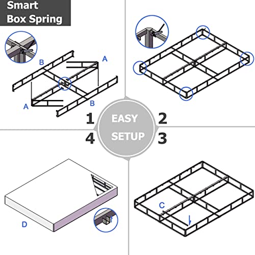 Aardhen Full Size 7 Inch Box Spring & Low Profile Metal Platform/Bed Frame with Steel Slat Support/Quiet Noise-Free/Easy Assembly