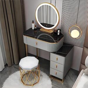 hawewe makeup vanity with 3-color touch screen lighted mirror drawers modern vanity table makeup desk dressing table including stool storage drawers for bedroom (size : 70cm/27.5in)