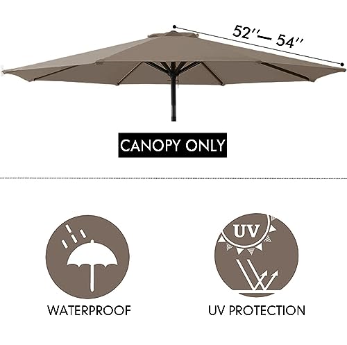 ontheway Patio Umbrella Enhanced Replacement Canopy Market Table 8 Ribs Umbrella Canopy (11FT, Khaki)