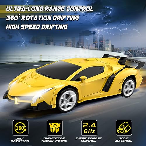 YOTOY Remote Control Car Toys - Transform RC Cars for Kids, One Button Transformation, 360 Degree Rotating Drifting, 2.4Ghz & 1:18 Scale, Gift for Kids Age 4 5 6 Years Old Boys and Girls