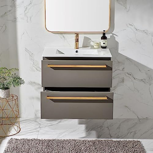 30" Bathroom Vanity with Sink Combo,Wall Mounted Bathroom Vanity Cabinet with Two Soft Close Drawers,Floating Bath Vanity with White Ceramic Basin Sink Top,with Handles for New Home Furniture