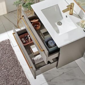 30" Bathroom Vanity with Sink Combo,Wall Mounted Bathroom Vanity Cabinet with Two Soft Close Drawers,Floating Bath Vanity with White Ceramic Basin Sink Top,with Handles for New Home Furniture