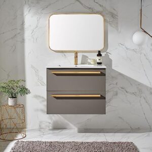 30" Bathroom Vanity with Sink Combo,Wall Mounted Bathroom Vanity Cabinet with Two Soft Close Drawers,Floating Bath Vanity with White Ceramic Basin Sink Top,with Handles for New Home Furniture