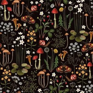 beetal fairytale forest boho mushroom peel and stick wallpaper dark black esay peel off contact paper vintage self adhesive removable stick on wall paper for kitchen cabinet furniture renter friendly