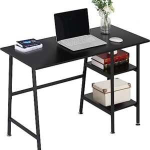 VECELO Industrial Simple Style Wood Table & Metal Frame Home Office Computer Desk Writing Study Workstation with 2 Tier Storage Shelves on Left or Right, 43 inch, Black New