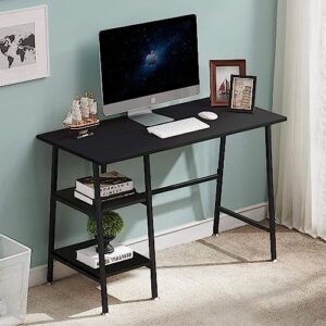 VECELO Industrial Simple Style Wood Table & Metal Frame Home Office Computer Desk Writing Study Workstation with 2 Tier Storage Shelves on Left or Right, 43 inch, Black New