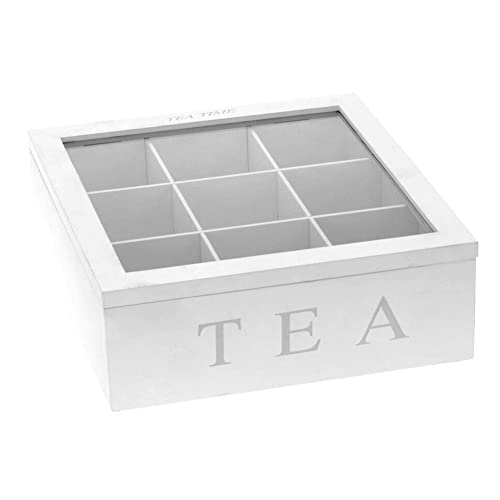 Wooden Tea Storage Box, Tea Bag Organizer with 9 compartments, Tea Bag Holder Tea Chest Container for Kitchen Cabinet, Countertop, Pantry