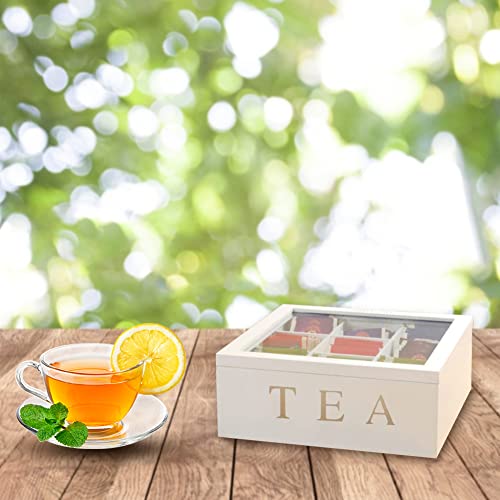 Wooden Tea Storage Box, Tea Bag Organizer with 9 compartments, Tea Bag Holder Tea Chest Container for Kitchen Cabinet, Countertop, Pantry