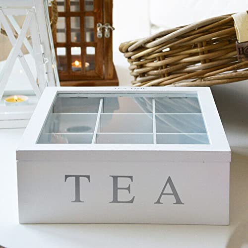 Wooden Tea Storage Box, Tea Bag Organizer with 9 compartments, Tea Bag Holder Tea Chest Container for Kitchen Cabinet, Countertop, Pantry