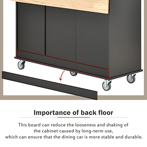 Kitchen Island Cart with Drop Leaf,52.7" Rolling Kitchen Island with Locking Wheels,Storage Cabinet,Spice Rack,Towel Rack & Drawer,Kitchen Cart Mobile Island Solid Wood Top for Dinning Room (Black)