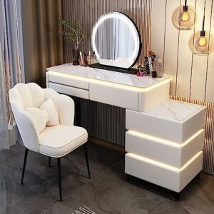 Attega Vanity Desk Set with Adjustable LED Lighted Mirror, Modern White Makeup Vanity Table with 6 Drawers and Cushioned Stool, Bedroom Dressing Table - 31.5 Inch