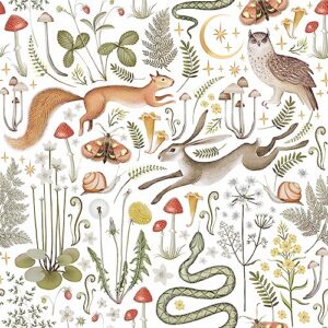 beetal colorful animal forest squirrel owl mushroom leaf peel and stick wallpaper beige easy peel off self adhesive removable stick on wall paper for kitchen renter friendly