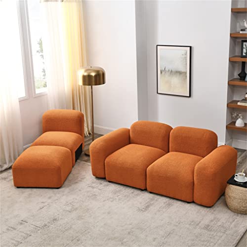 JFGJL L-Shape Modular Sectional Sofa，DIY Combination，Teddy Fabric，Orange.