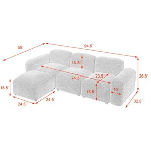 JFGJL L-Shape Modular Sectional Sofa，DIY Combination，Teddy Fabric，Orange.