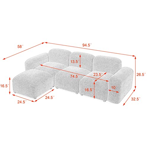 JFGJL L-Shape Modular Sectional Sofa，DIY Combination，Teddy Fabric，Orange.