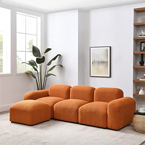 JFGJL L-Shape Modular Sectional Sofa，DIY Combination，Teddy Fabric，Orange.