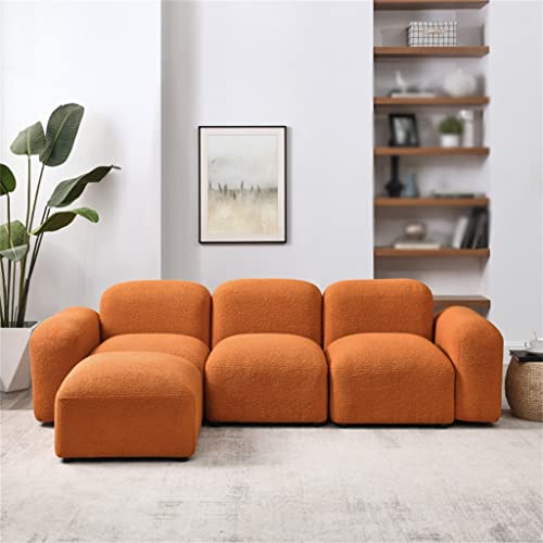 JFGJL L-Shape Modular Sectional Sofa，DIY Combination，Teddy Fabric，Orange.