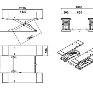 Motool Technology KT-X85 Mid Rise Scissor Lifts: 8000lbs Electric Release Auto Lift 110V/220V 1PH (KT-X85_110V)