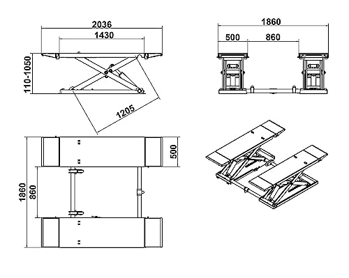 Motool Technology KT-X85 Mid Rise Scissor Lifts: 8000lbs Electric Release Auto Lift 110V/220V 1PH (KT-X85_110V)