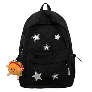 uivxxud kawaii backpack with cute accessories - waterproof nylon, multiple compartments, and external pockets (black)