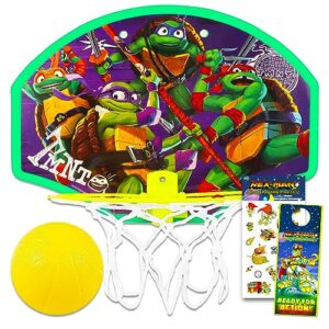 teenage mutant ninja turtles basketball hoop bundle - tmnt indoor basketball hoop tmnt toys plus stickers, more | tmnt toys and games for kids