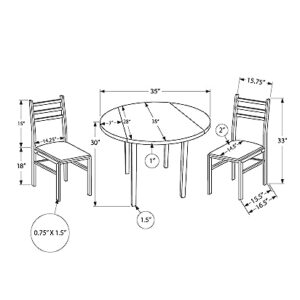 Monarch Specialties 1007 Table, 3pcs, Small, 35" Drop Leaf, Kitchen, Black Metal, Grey Laminate 3 Piece Dining Set, 35" L x 35" W x 30" H