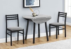 monarch specialties 1007 table, 3pcs, small, 35" drop leaf, kitchen, black metal, grey laminate 3 piece dining set, 35" l x 35" w x 30" h