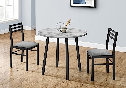 Monarch Specialties 1007 Table, 3pcs, Small, 35" Drop Leaf, Kitchen, Black Metal, Grey Laminate 3 Piece Dining Set, 35" L x 35" W x 30" H