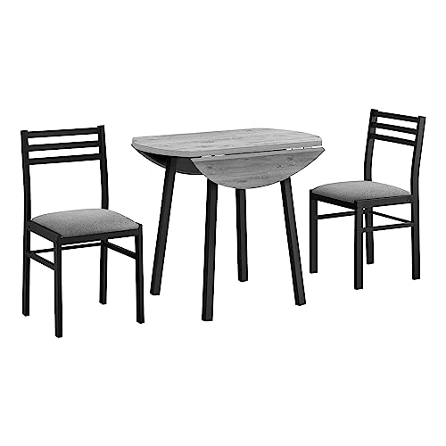 Monarch Specialties 1007 Table, 3pcs, Small, 35" Drop Leaf, Kitchen, Black Metal, Grey Laminate 3 Piece Dining Set, 35" L x 35" W x 30" H