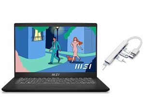 msi modern 14" fhd laptop | intel core i5-1155g7 processor | 16gb ram | 512gb ssd | intel iris xe graphics | backlit keyboard | windows 11 home | black | bundle with usb 3.0 hub