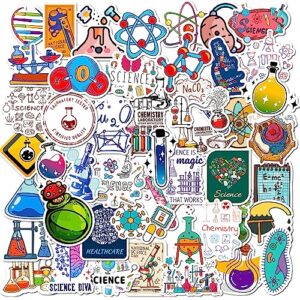 Science Stickers Pack for Kids Teens Students Teachers, 50 Pcs Natural Sciences Laboratory Stickers, Chemistry, High School Students Waterproof Vinyl Decals for Laptop Notebook Science classroom Decor