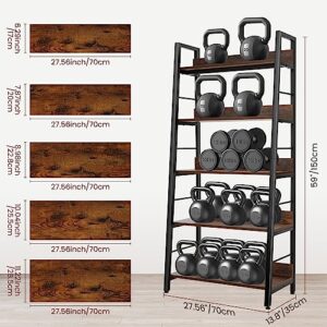 BATHWA 5 Tier Book Shelf, Industrial Rustic Open Wood Metal Ladder Bookshelf Accent Bookcase, Morden Ladder Shelf for Living Room/Bedroom/Home Office, Rustic Brown Wooden Vintage 28'' Wide Shelf